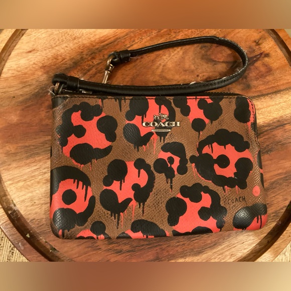 COACH‎ X BASEMAN Wild Beast Wristlet Adjustable Strap Logo Red& Black Rare - Picture 1 of 5